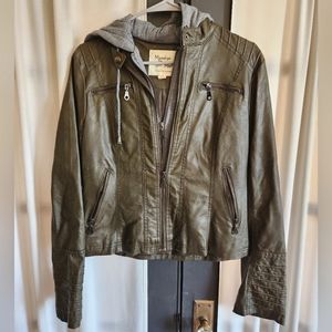 SOLD Maralyn & Me Green Leather Jacket with Hood Medium